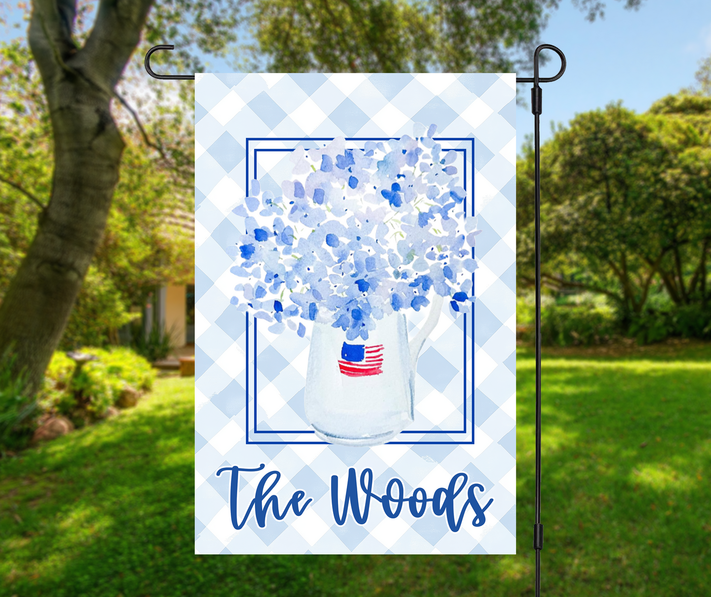 Patriotic Hydrangea Garden Flag Personalized
