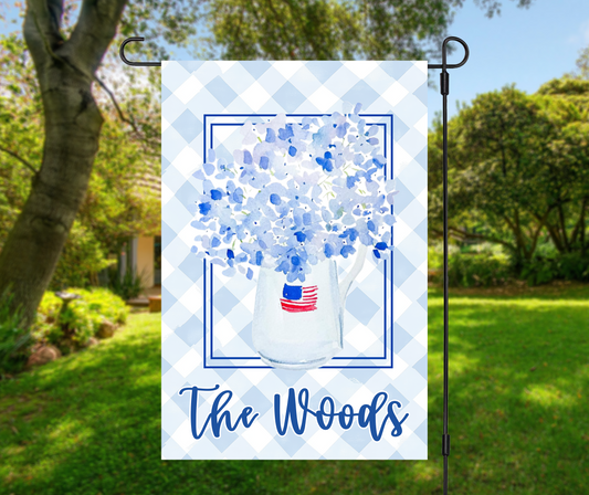 Patriotic Hydrangea Garden Flag Personalized
