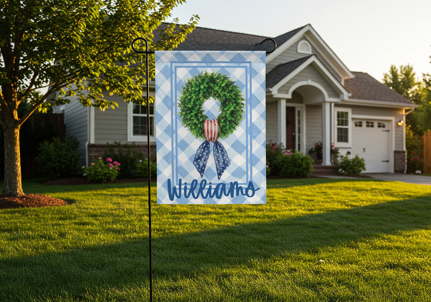 Personalized American Flag Wreath Garden Flag