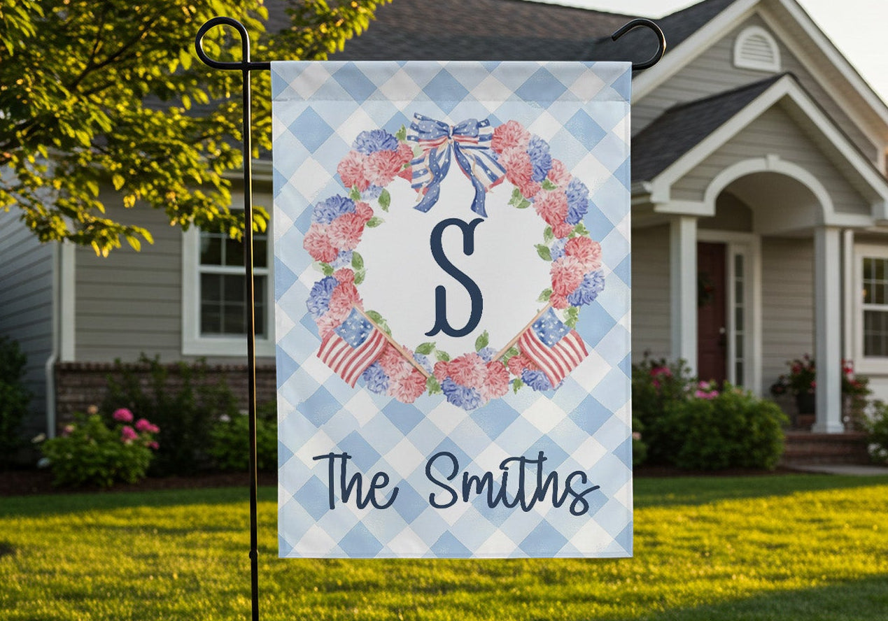 Personalized Patriotic Wreath Garden Flag