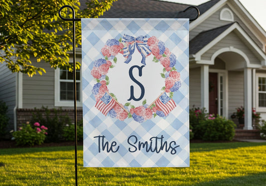 Personalized Patriotic Wreath Garden Flag