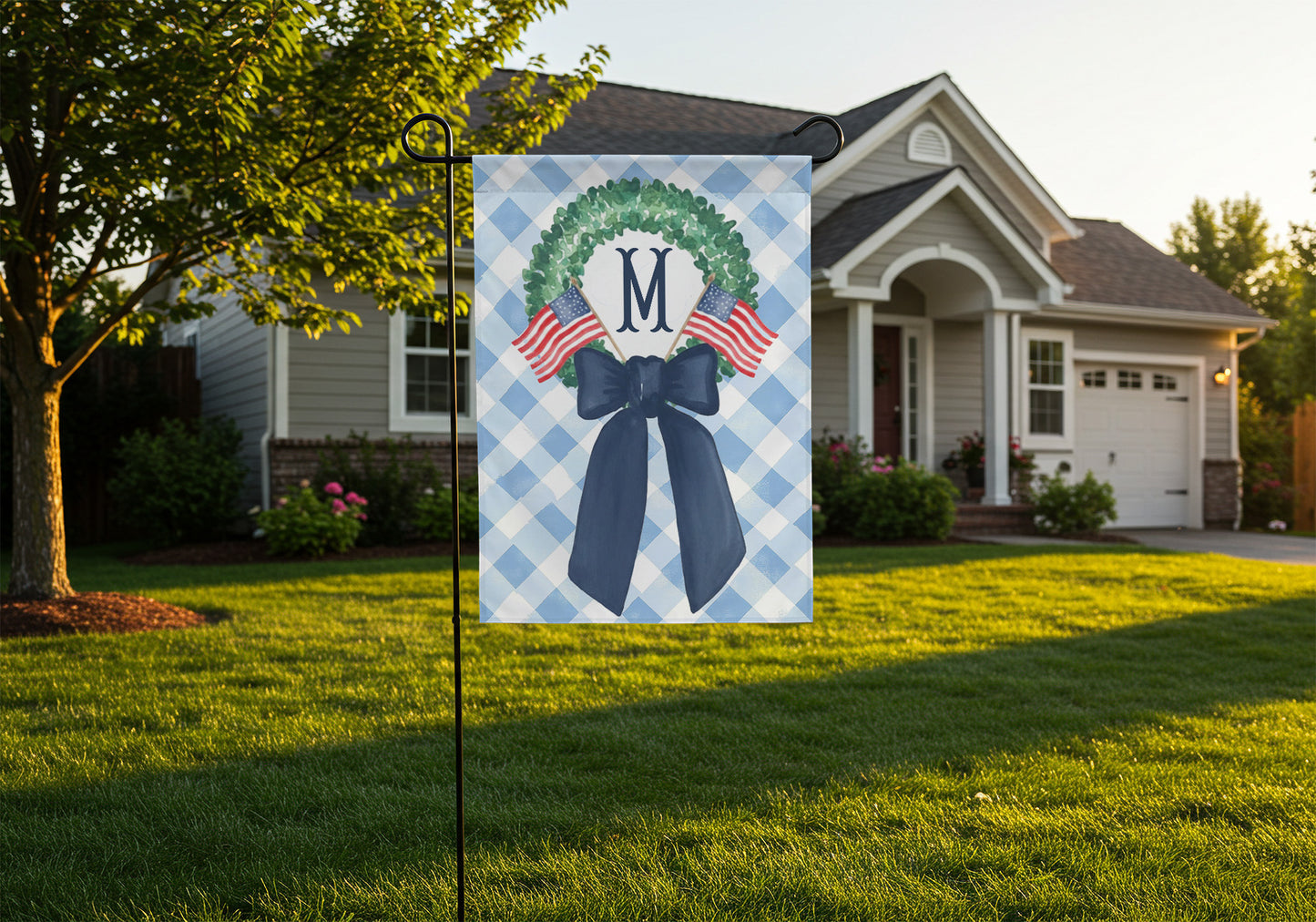 Personalized American Flag Wreath Garden Flag