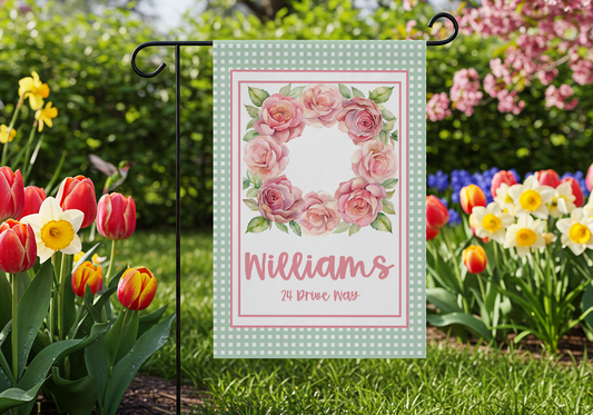 Personalized Pink Peony Garden Flag with Name & Address