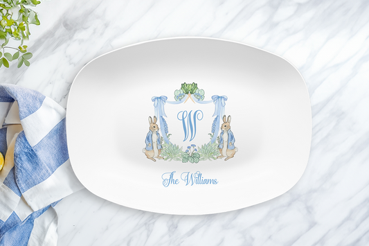 Bunny Monogram Crest Serving Platter