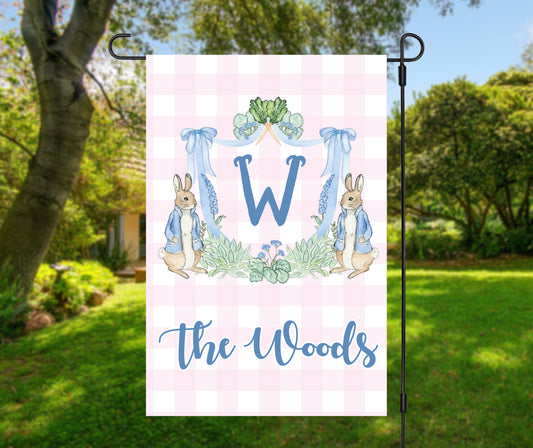 Personalized Bunny Monogram Garden Flag