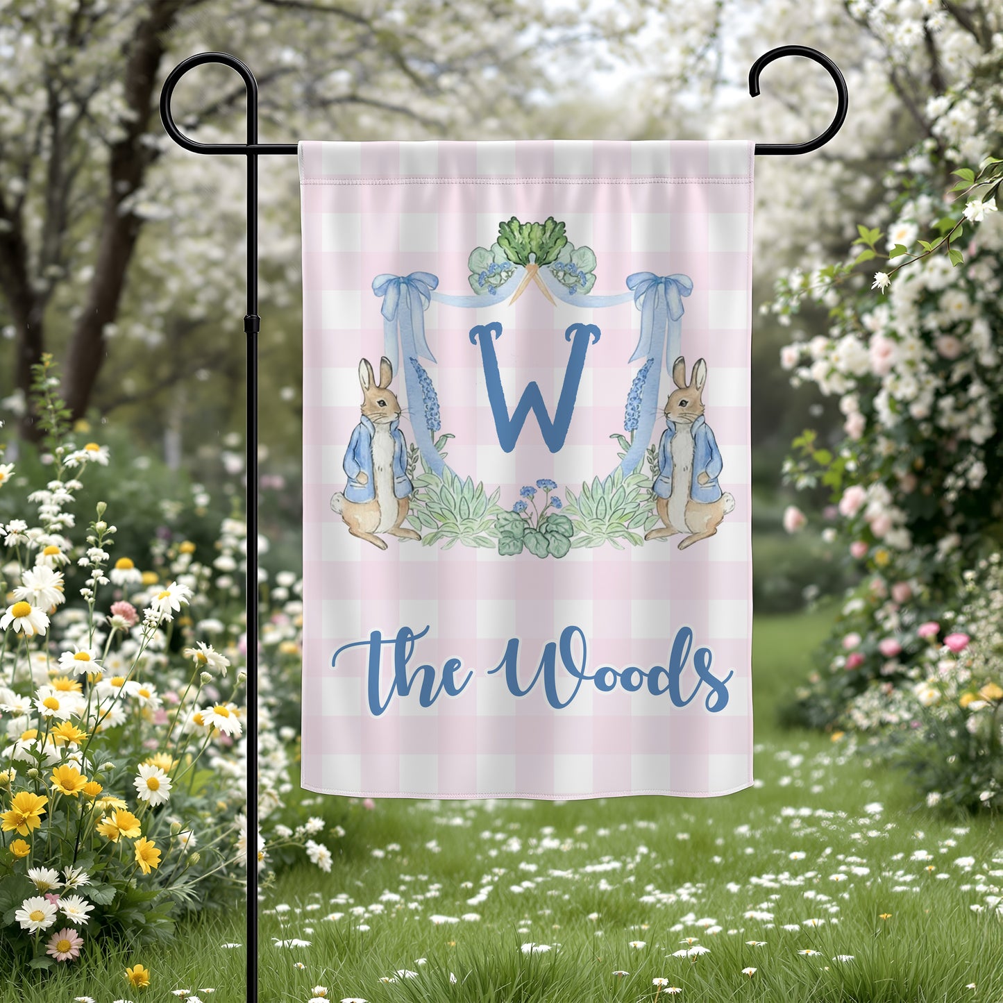 Personalized Bunny Monogram Garden Flag