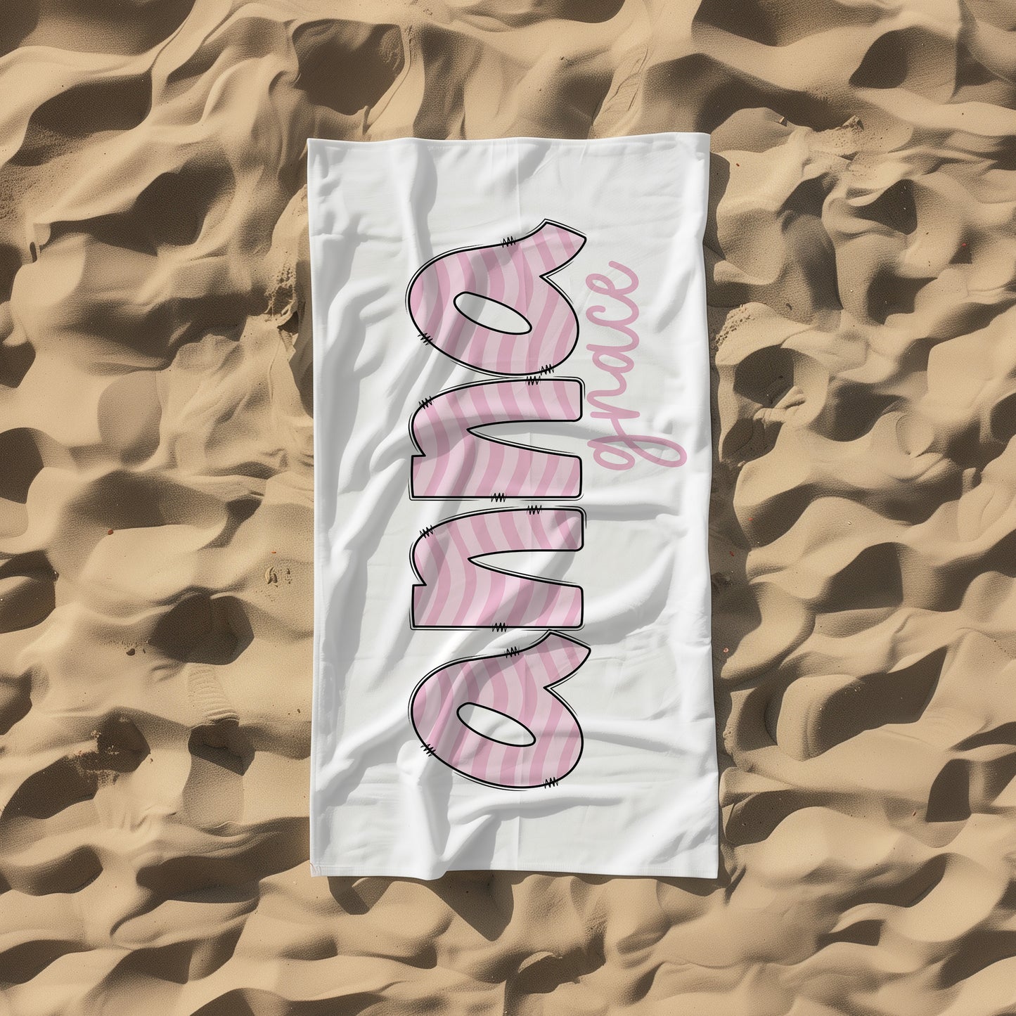 Personalized Pink Wave Beach Towel for Girls