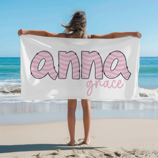 Personalized Pink Wave Beach Towel for Girls
