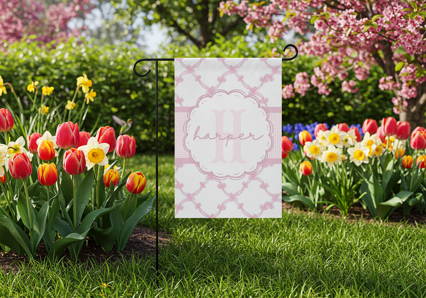 Personalized Pink Bow Garden Flag