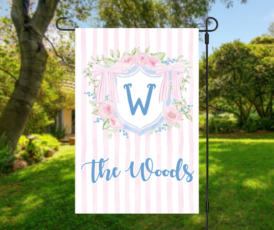 Personalized Pink Floral Monogram Garden Flag