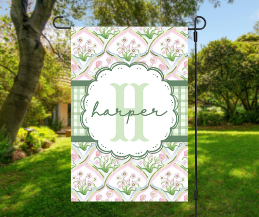 Personalized Pink Floral Garden Flag