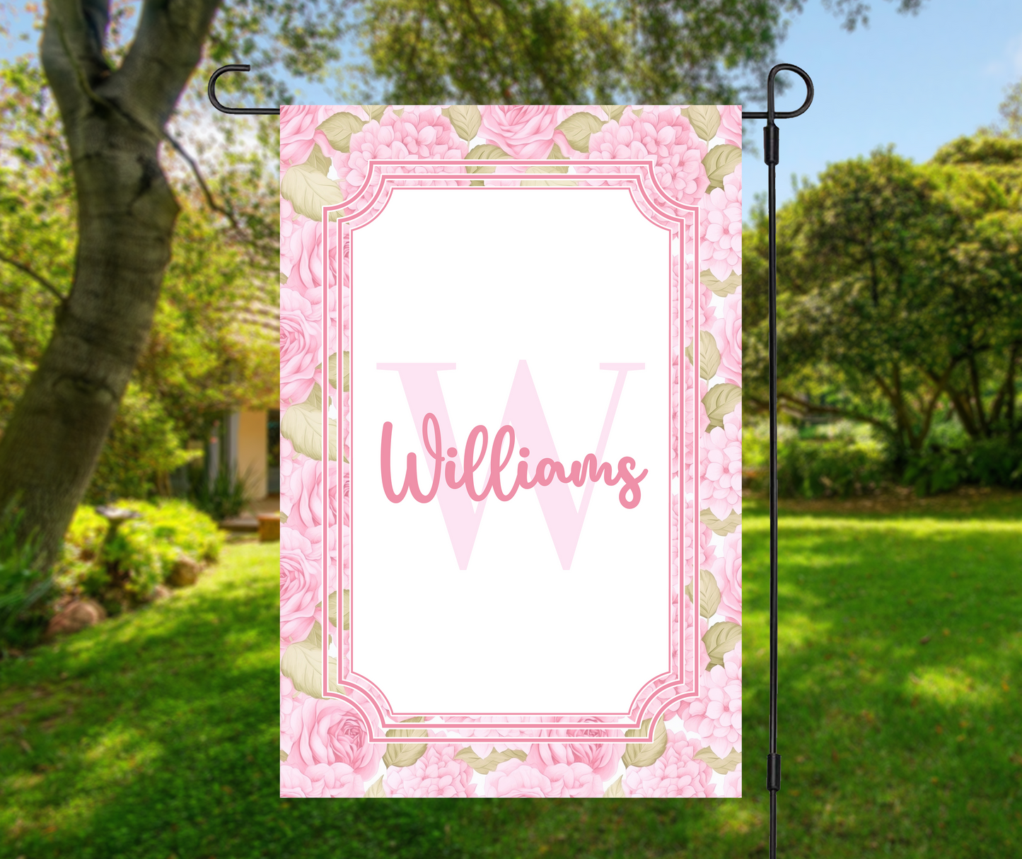 Personalized Pink Hydrangea Garden Flag