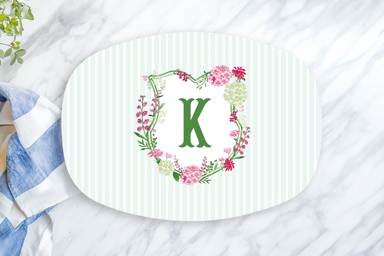 Personalized Pink Hydrangea Monogram Platter