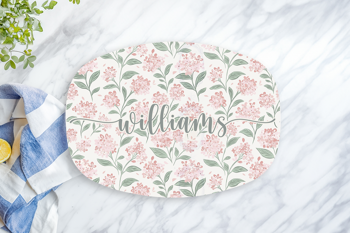 pink hydrangea serving platter