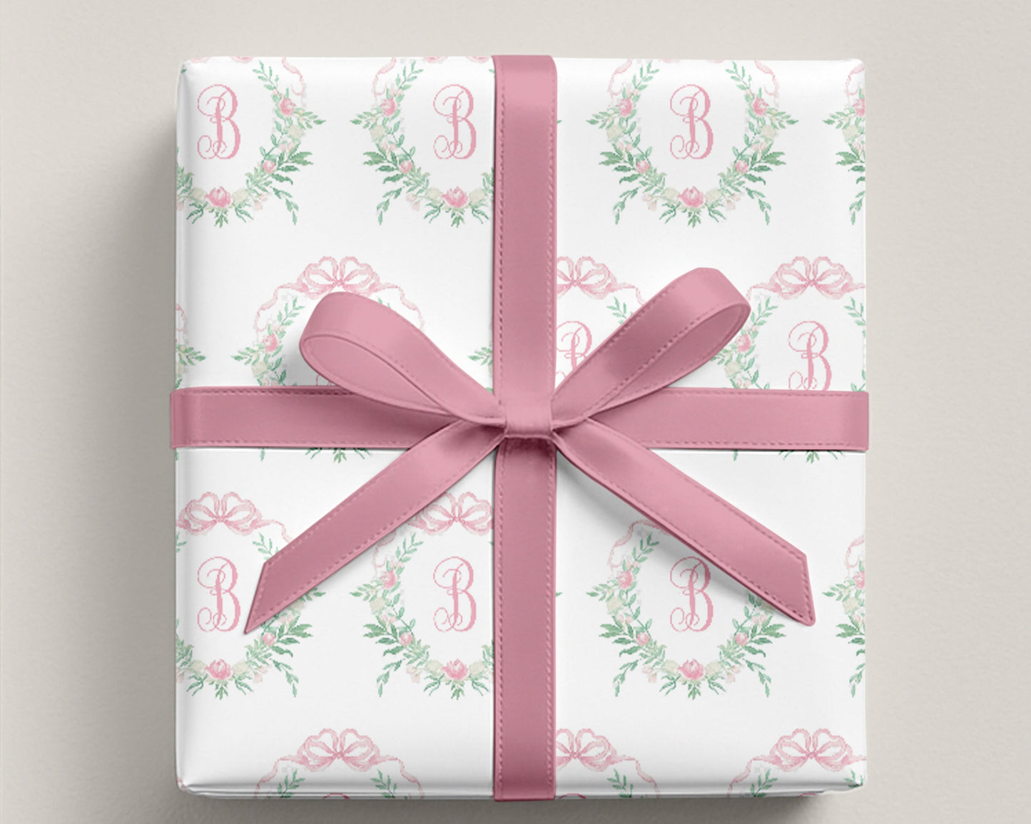 Pink Peony Monogram Crest Wrapping Paper