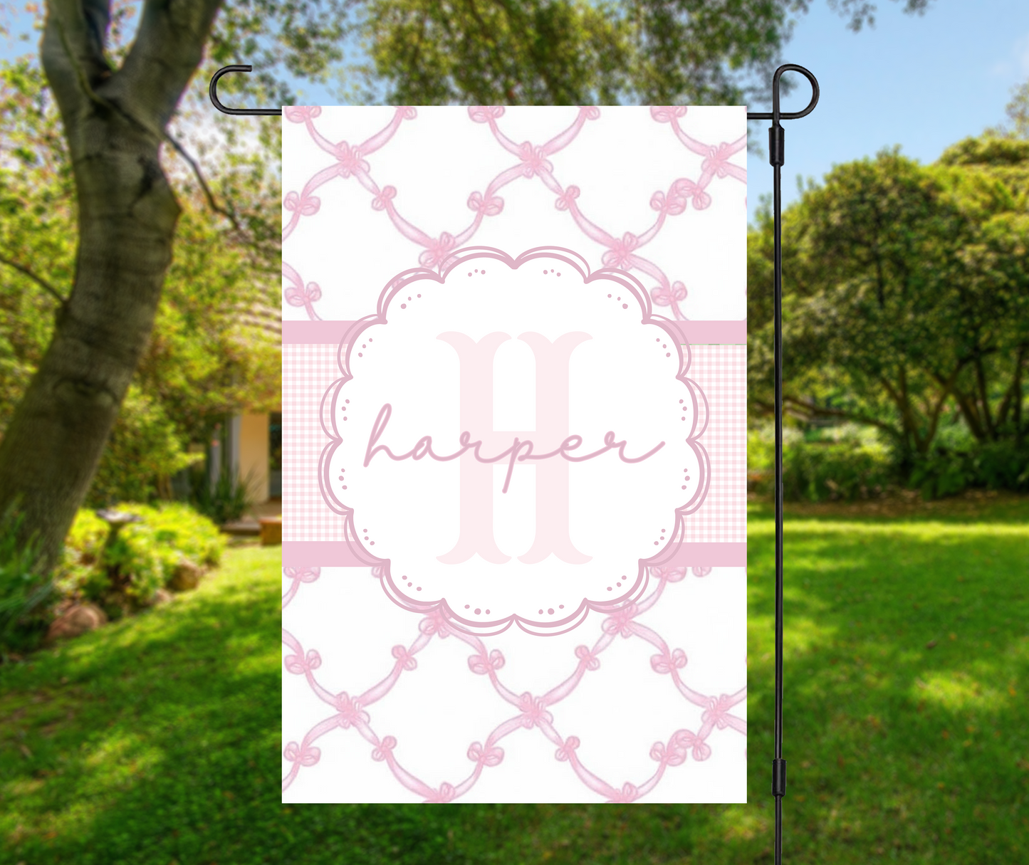 Personalized Pink Bow Garden Flag