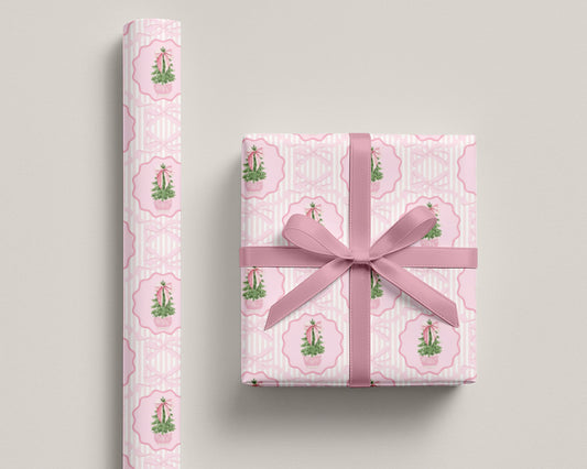 Pink Topiary Christmas Wrapping Paper