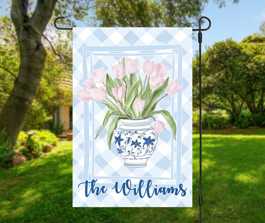 Pink Tulip Vase Garden Flag