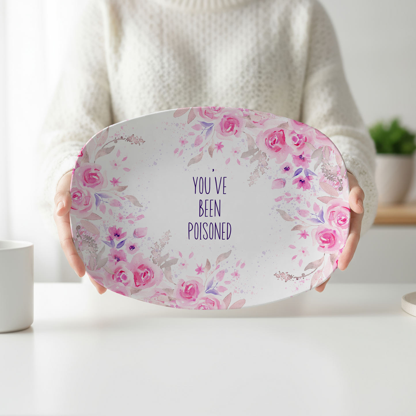 "You've Been Poisoned" Funny Serving Platter | Snarky Hostess Gift | Sarcastic Party Tray | Floral Kitchen Decor