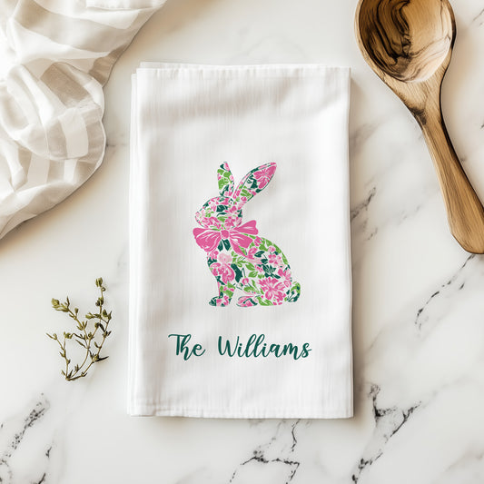 Personalized Preppy Bunny Easter Tea Towel