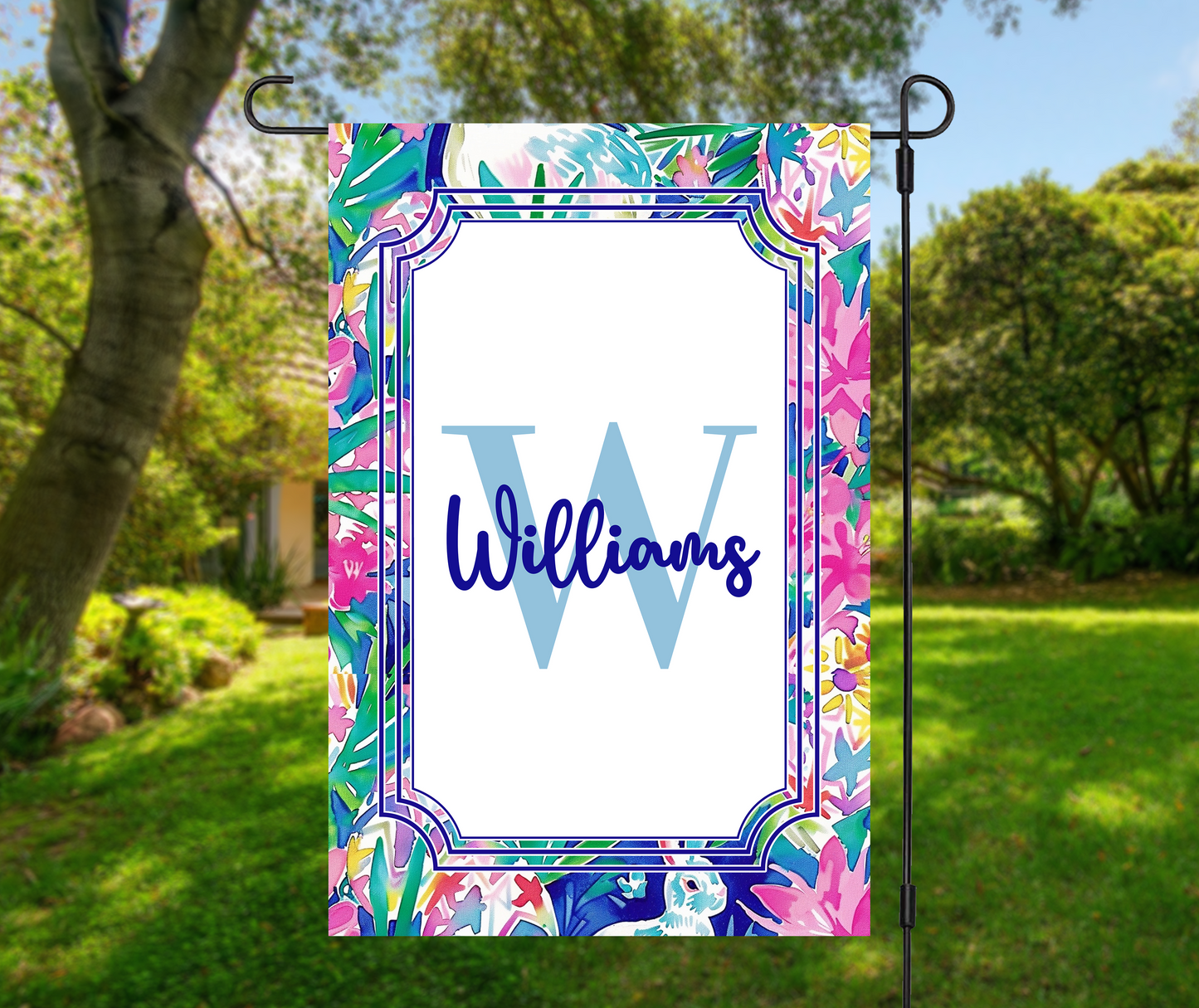 Personalized Preppy Easter Bunny Garden Flag