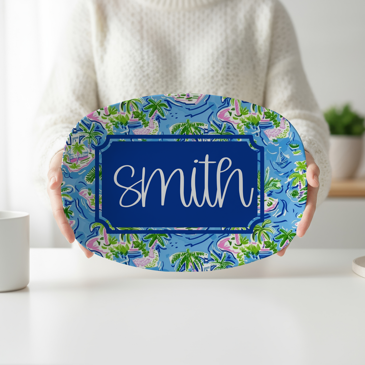 Personalized Coastal Island Serving Platter | Custom Family Name Platter | Tropical Beach Map Serving Tray | Nautical Housewarming Gift