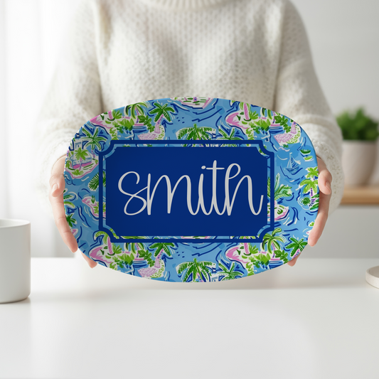 Personalized Coastal Island Serving Platter | Custom Family Name Platter | Tropical Beach Map Serving Tray | Nautical Housewarming Gift