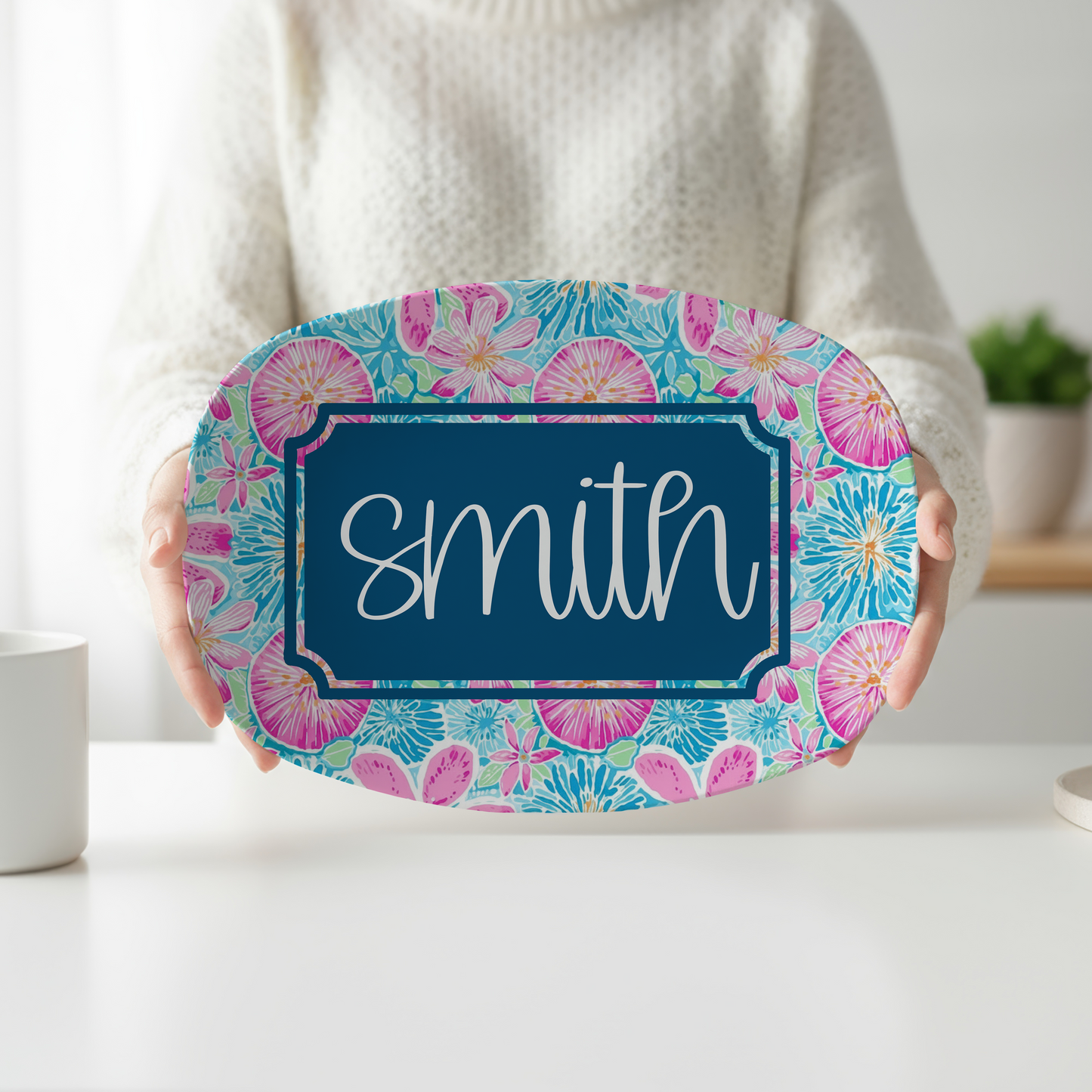 Personalized Sand Dollar Serving Platter | Custom Family Name Platter | Coastal Beach House Serving Tray | Nautical Housewarming Gift