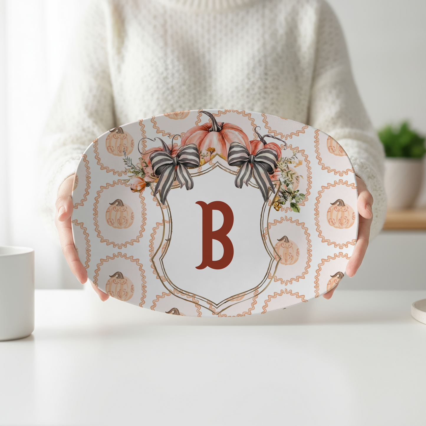 Personalized Pumpkin Crest Serving Platter | Custom Monogram Fall Platter | Thanksgiving Serving Tray | Autumn Pumpkin Hostess Gift | Family Monogram Platter