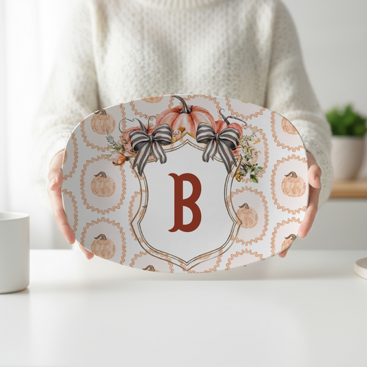 Personalized Pumpkin Crest Serving Platter | Custom Monogram Fall Platter | Thanksgiving Serving Tray | Autumn Pumpkin Hostess Gift | Family Monogram Platter