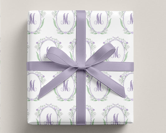 Lavender Lily of the Valley Monogram Wrapping Paper