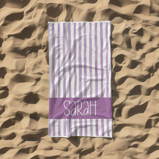 Purple Striped Personalized Kids Beach Towel