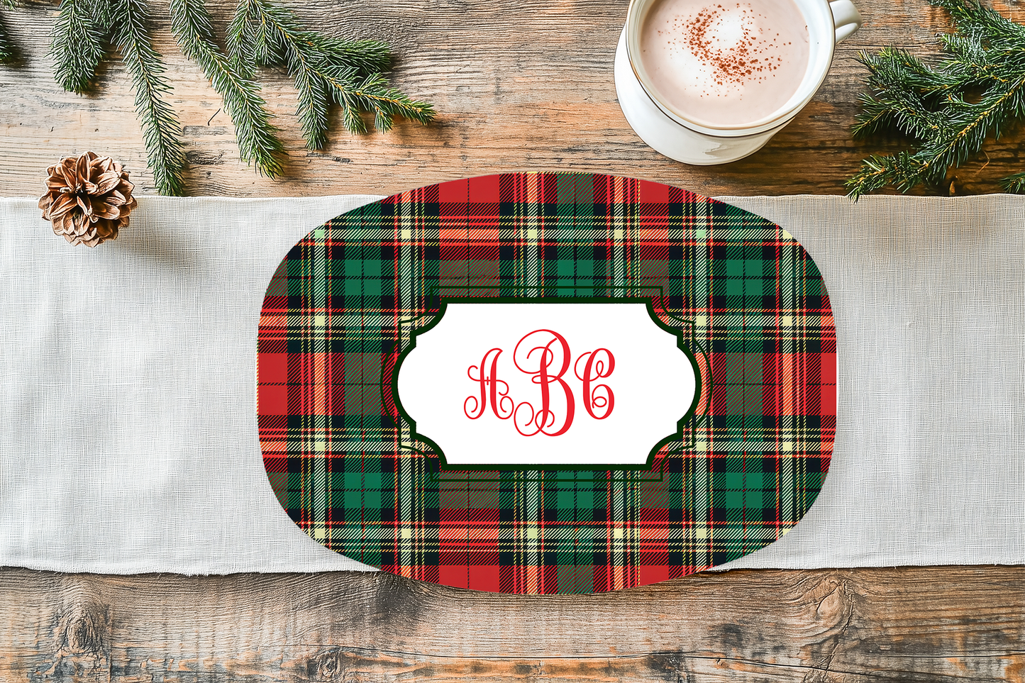 Personalized Monogram Tartan Christmas Platter