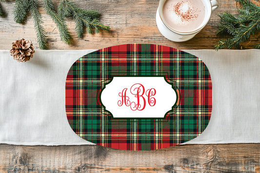 Personalized Monogram Tartan Christmas Platter