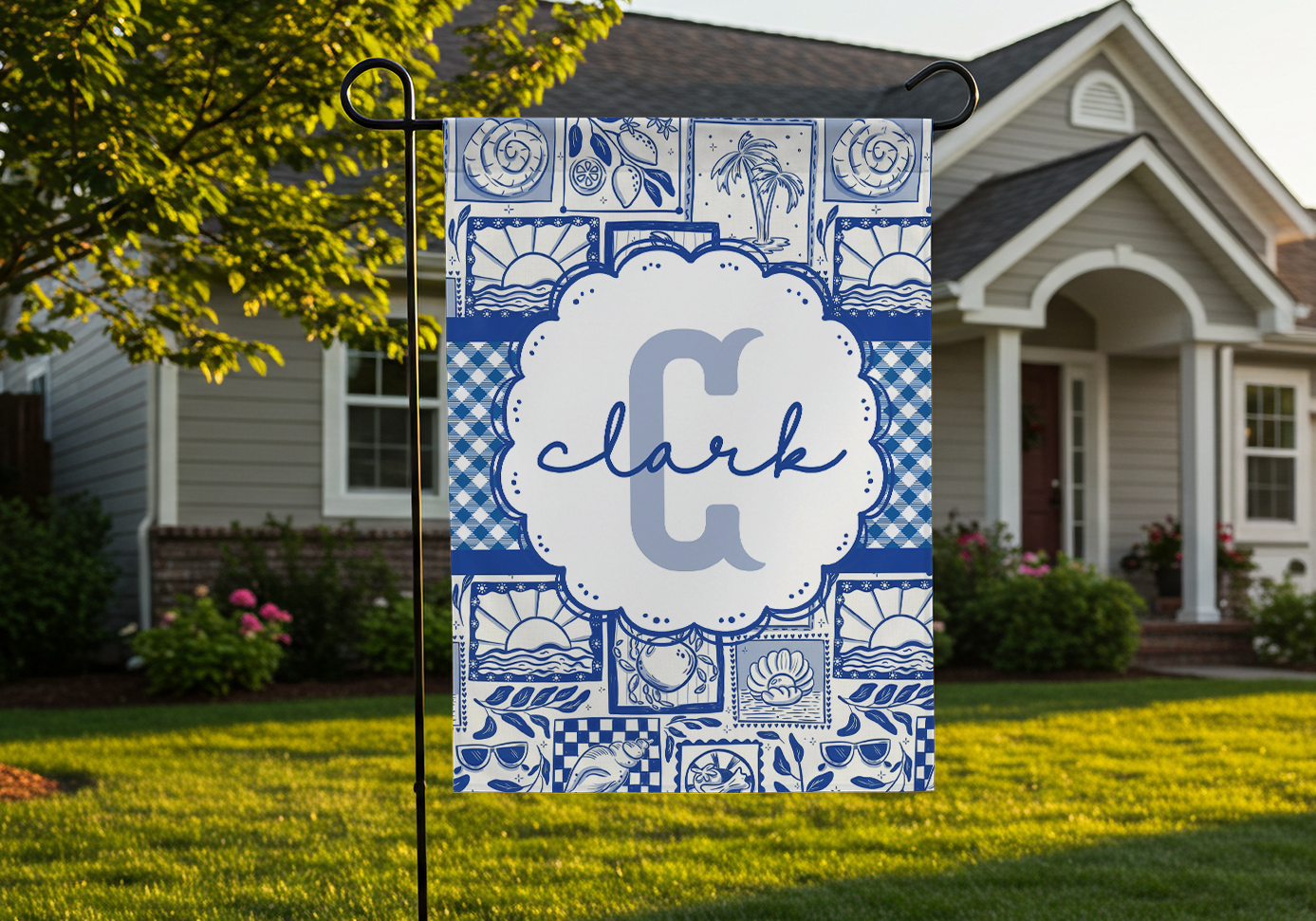 Personalized Blue Coastal Garden Flag