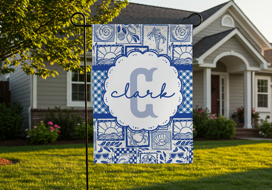 Personalized Blue Coastal Garden Flag