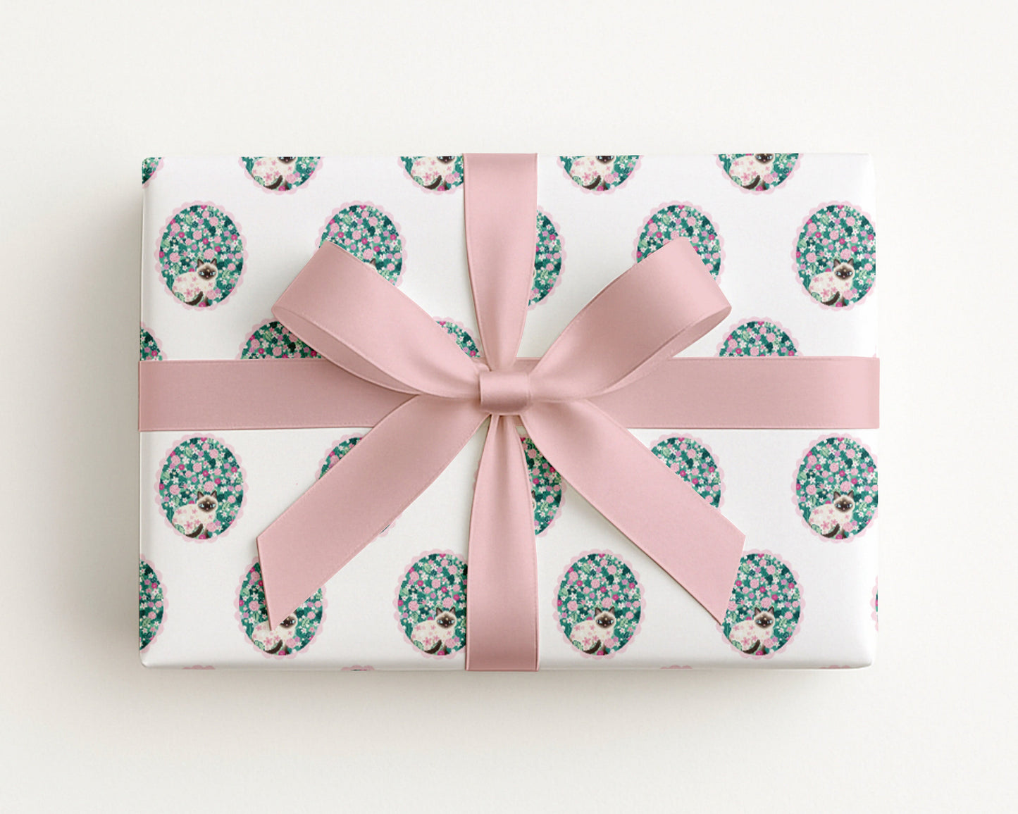 Siamese Cat Floral Wrapping Paper