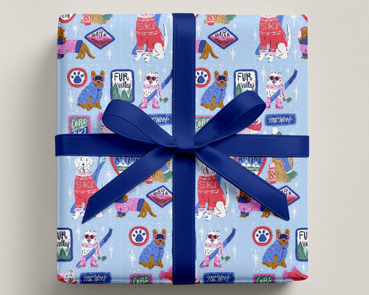 Winter Ski Lodge Dog Wrapping Paper