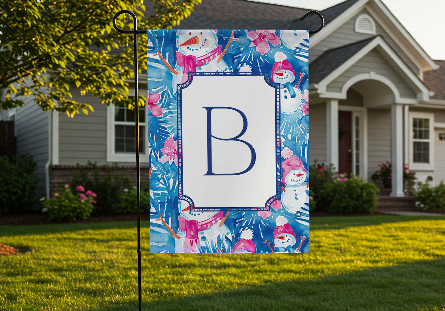 Personalized Preppy Monogram Snowman Garden Flag
