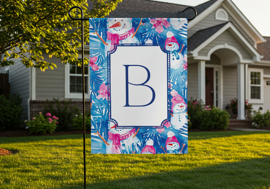 Personalized Preppy Monogram Snowman Garden Flag