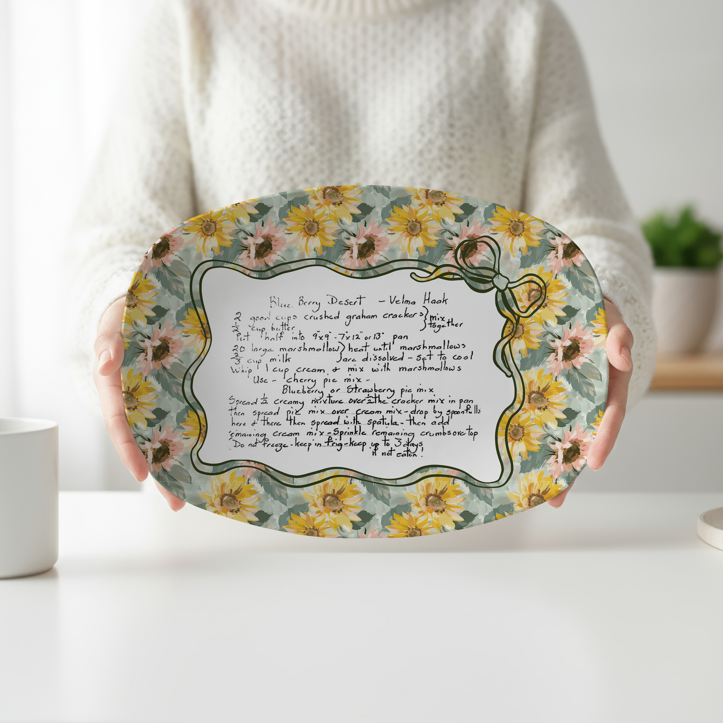 Personalized Handwritten Recipe Platter | Custom Family Recipe Serving Tray | Sunflower Kitchen Keepsake Gift