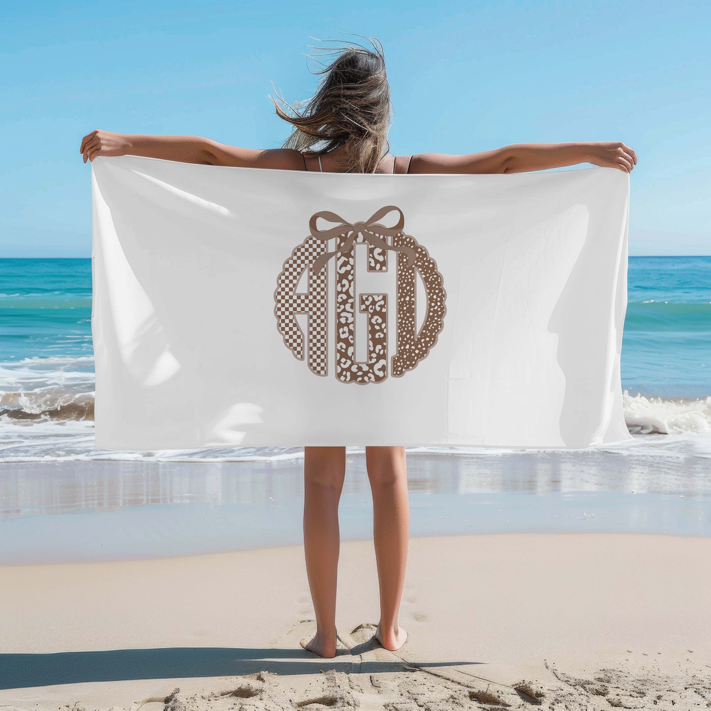 Personalized Tan Leopard Monogram Beach Towel
