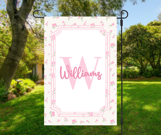Personalized Pink Roses Garden Flag