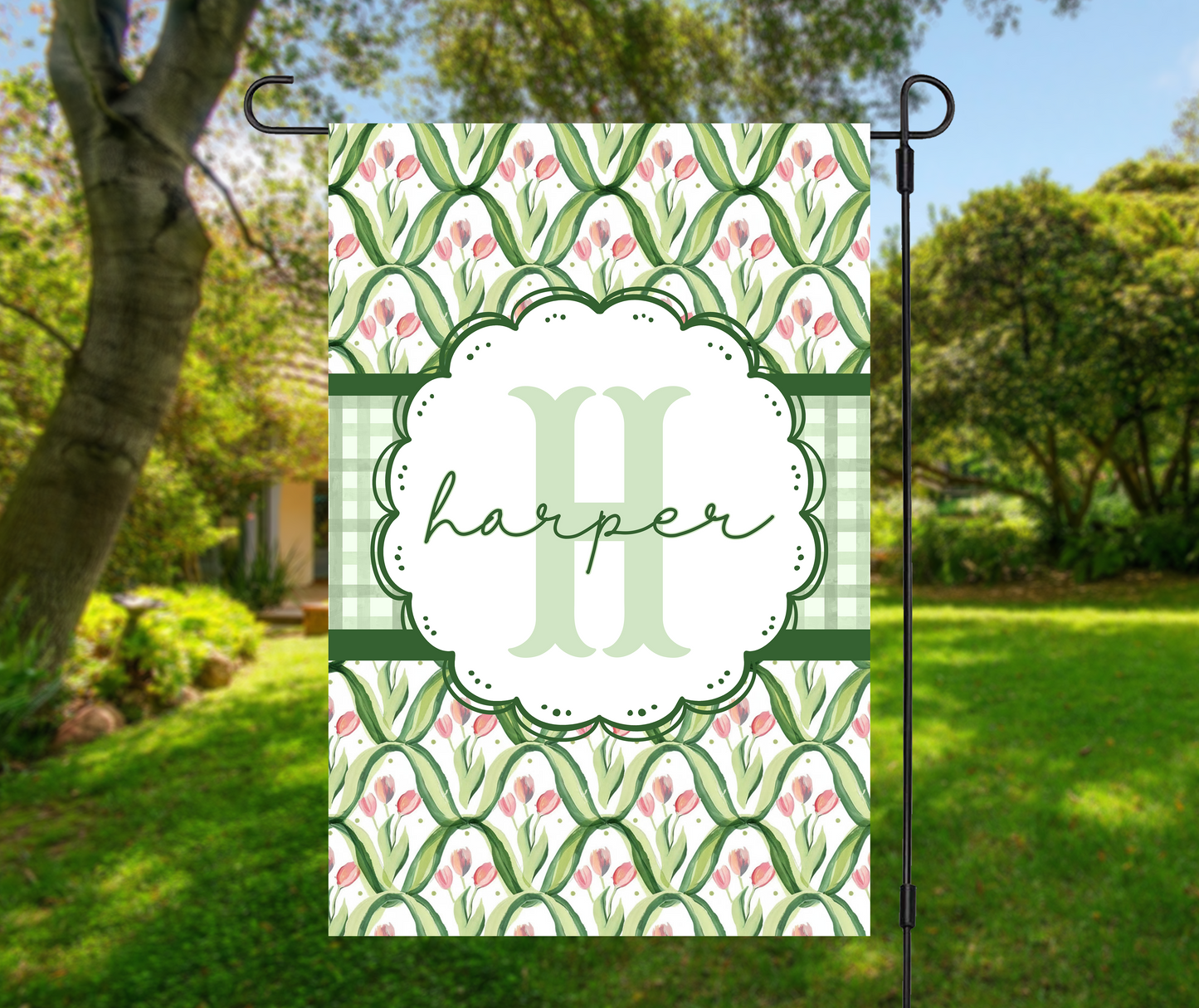 Personalized Tulip Monogram Garden Flag