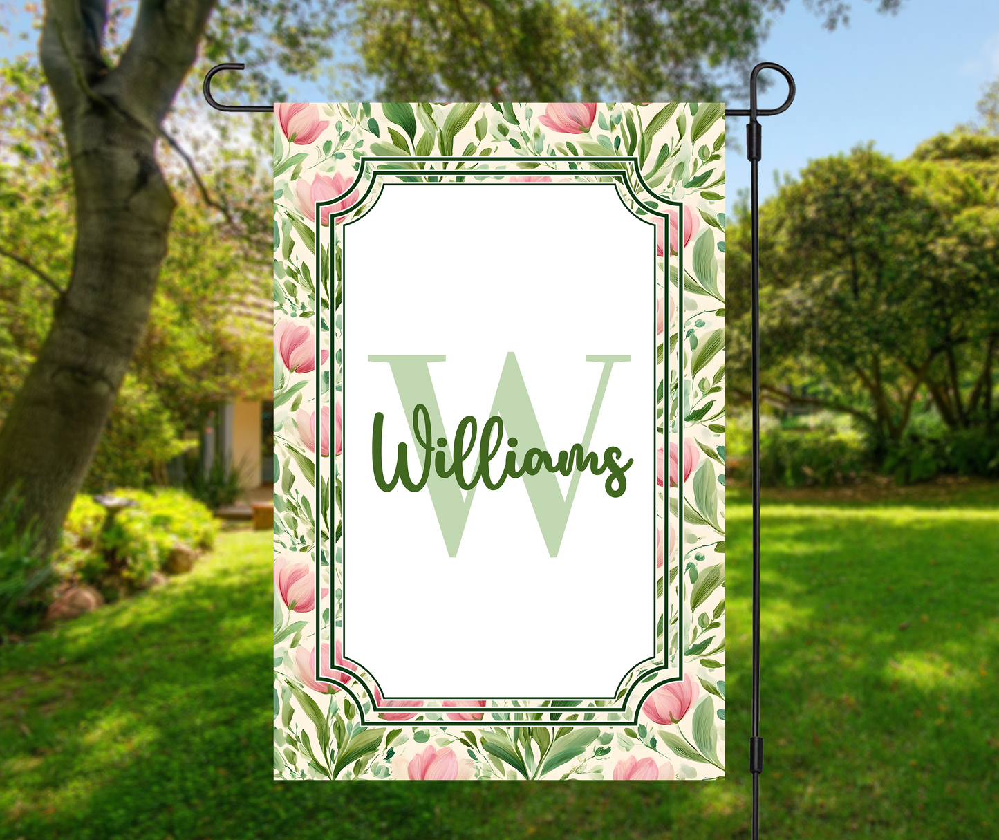 Personalized Spring Tulip Monogram Garden Flag