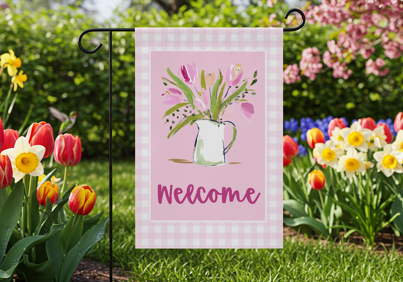 Tulip Vase Welcome Garden Flag