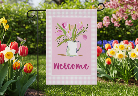 Tulip Vase Welcome Garden Flag