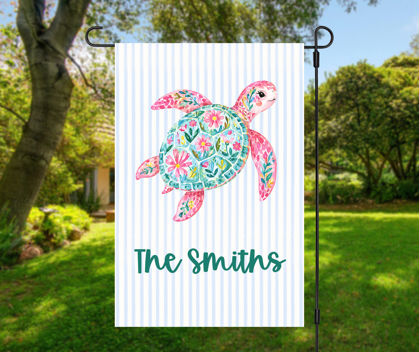 Personalized Preppy Sea Turtle Garden Flag