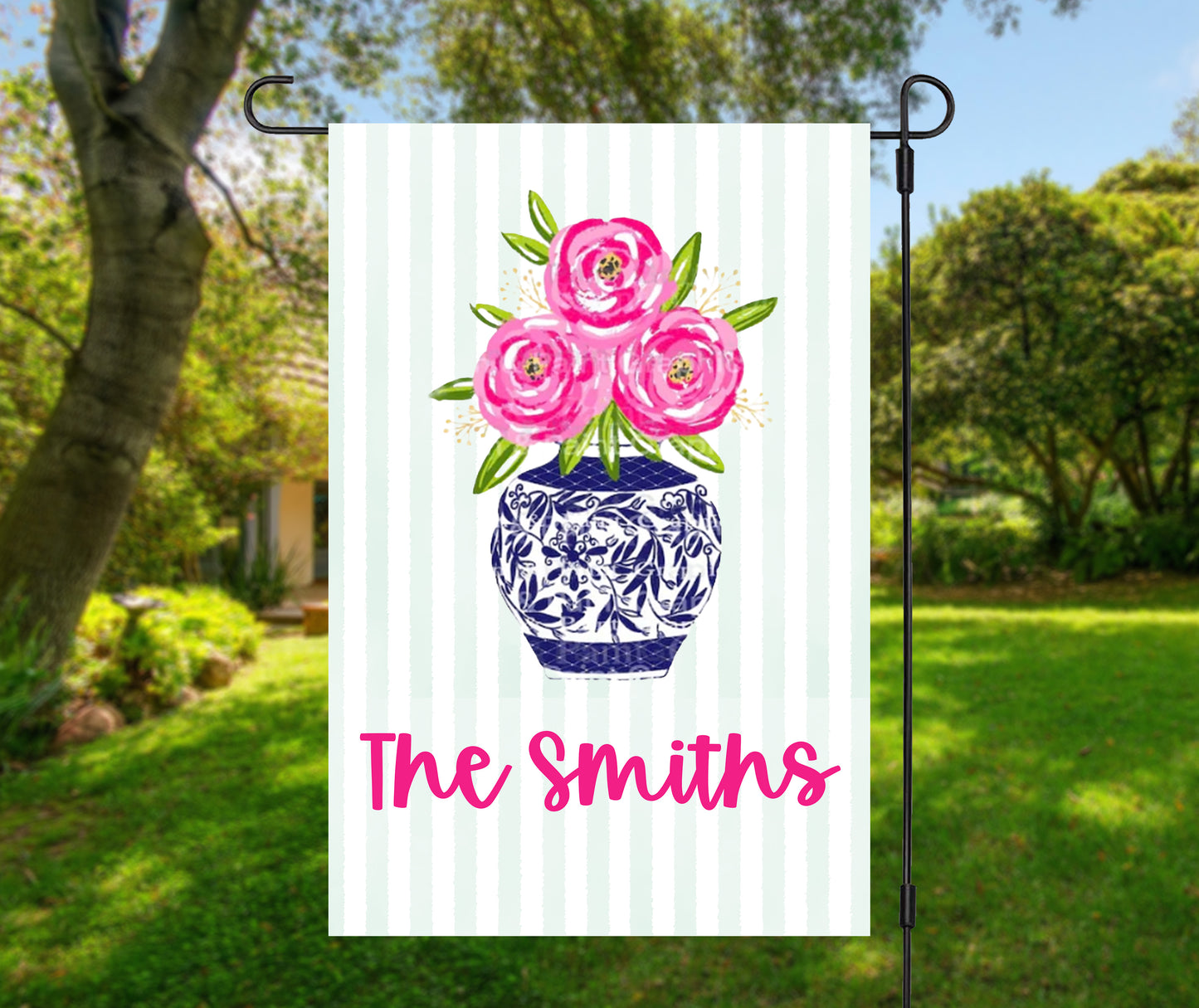 Personalized Chinoiserie Vase Floral Garden Flag