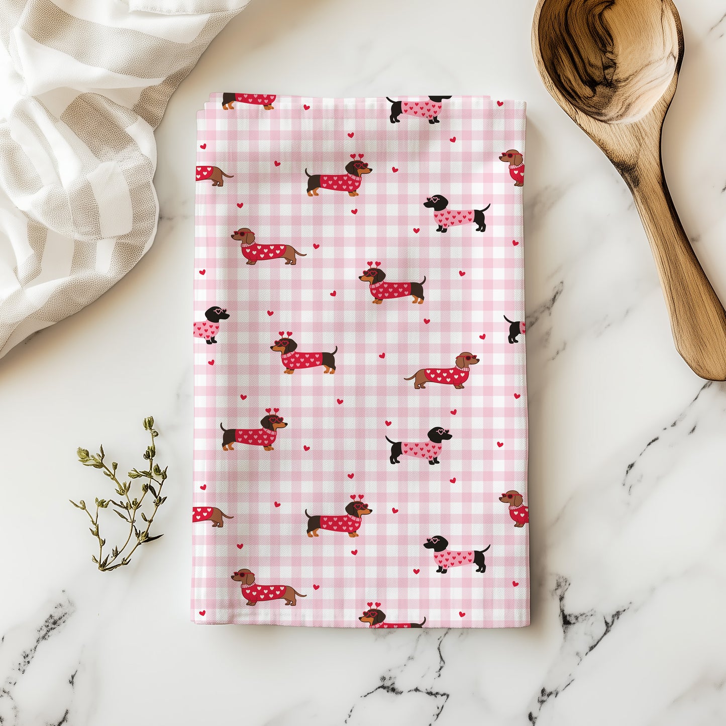 Dachshund Valentine Tea Towel